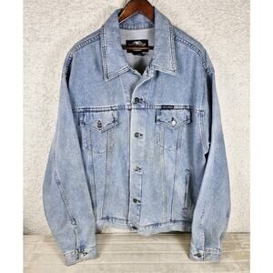Harley Davidson Vintage Denim Jean Jacket Men's XL Embroidered Back Eagle Patch